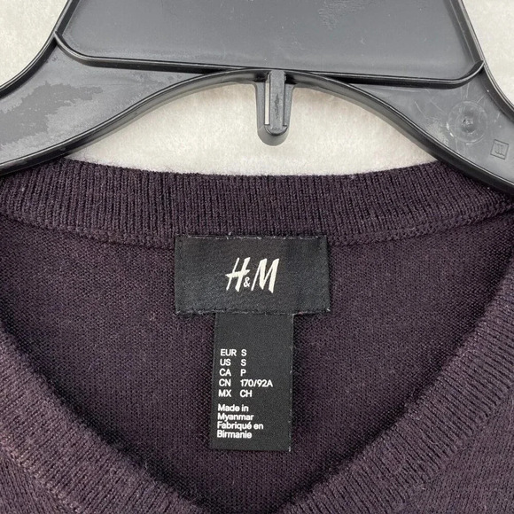 H&M Sweater Men's Sz S Dark Purple Pullover Cashmere V-neck Long Sleeve Stretch - Picture 10 of 12